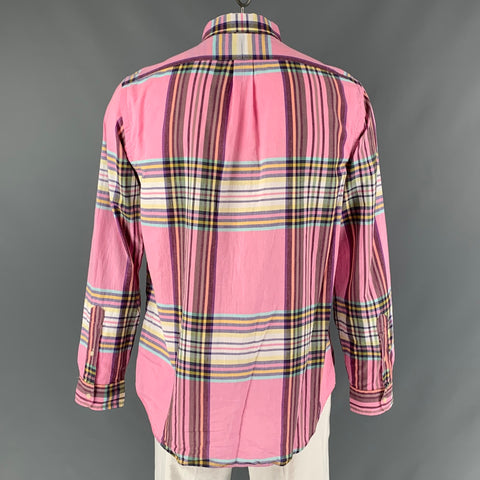 RALPH LAUREN Taille L Rose Multicolore Madras Coton Boutonné Chemise à manches longues