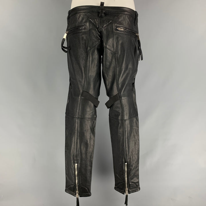 DSQUARED2 Size 32 Black Leather Zip Fly Casual Pants