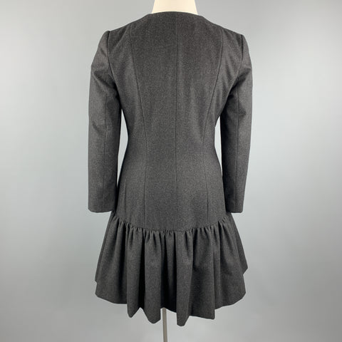RALPH LAUREN 10 Charcoal Merino Wool Blend Collarless Drop Waist Ruffle Coat