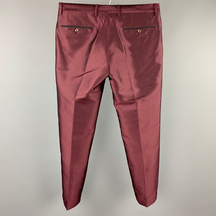 DOLCE & GABBANA Size 32 Burgundy Silk / Virgin Wool Low Rise Dress Pants