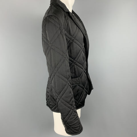 LANVIN Size 40 Black Quilted Notch Lapel Snap Sport Coat