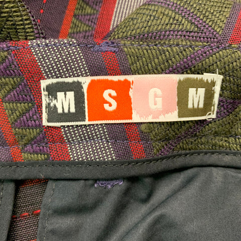 MSGM Size 32 Purple Green Jacquard Polyester Blend Pleated Dress Pants