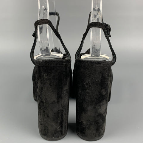 SAINT LAURENT Size 7.5 Black Suede Platform Bianca Sandals