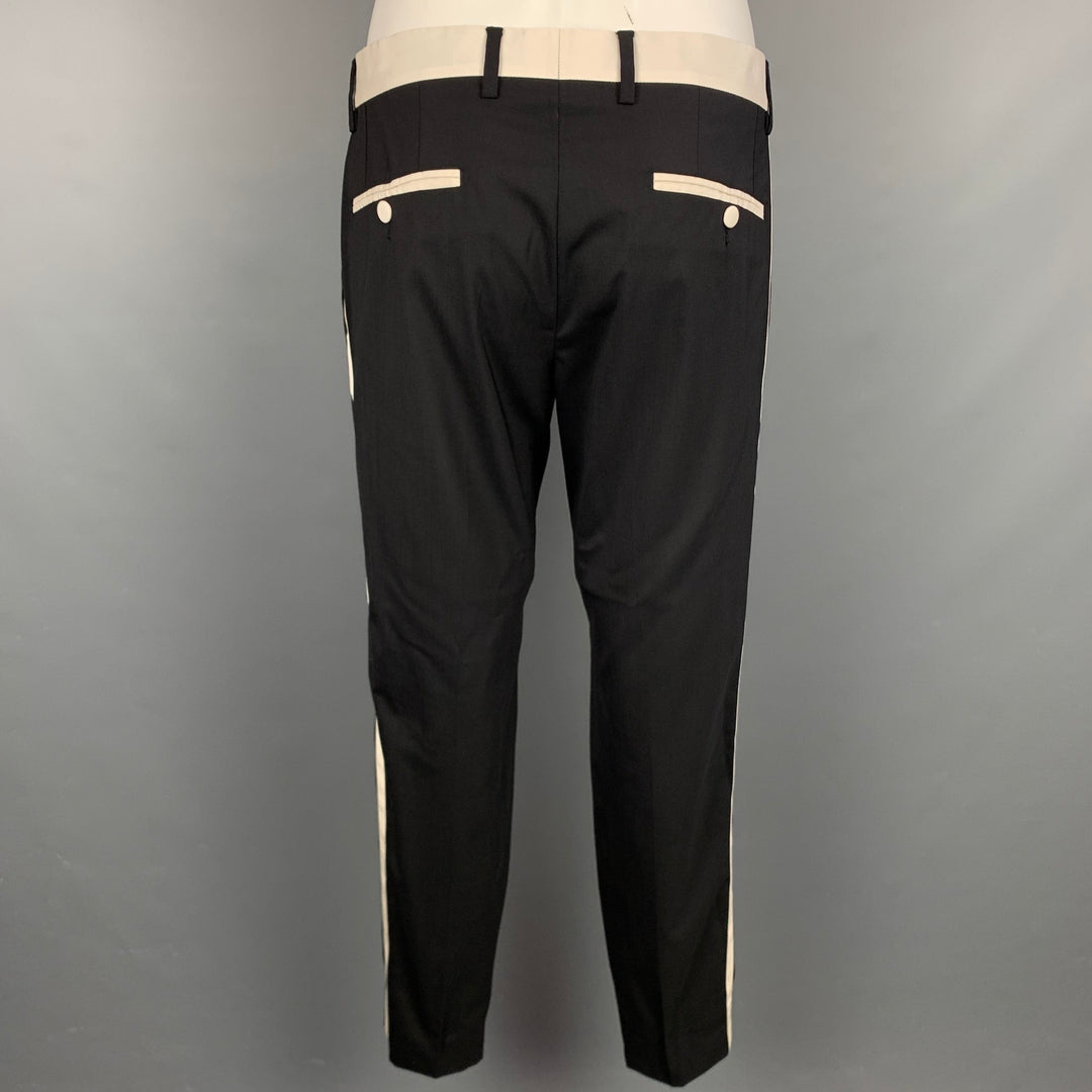 DOLCE & GABBANA Size 36 Black & White Wool Blend Peak Lapel 3 Piece Suit