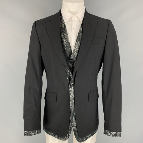 JOHN RICHMOND Size 38 Black Wool Peak Lapel Sport Coat
