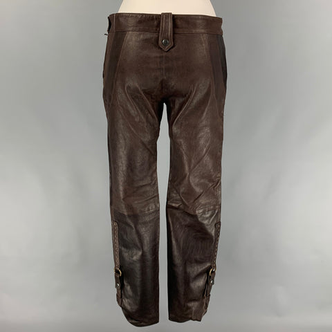 HENRY BEGUELIN Size 6 Brown Leather Contrast Stitch Dress Pants