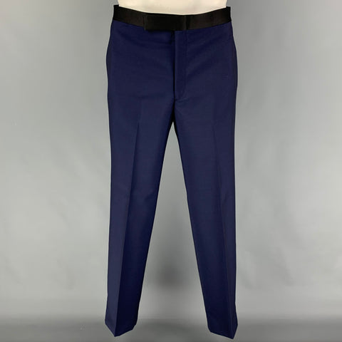 HOLLAND & SHERRY Size 48 Navy Black Shawl Collar Tuxedo Suit