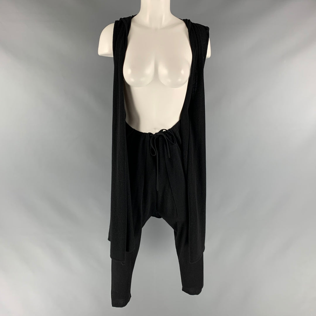 DENIS COLBAN Size S Black Cashmere  Silk Sleeveless Hoodie Pants Suit