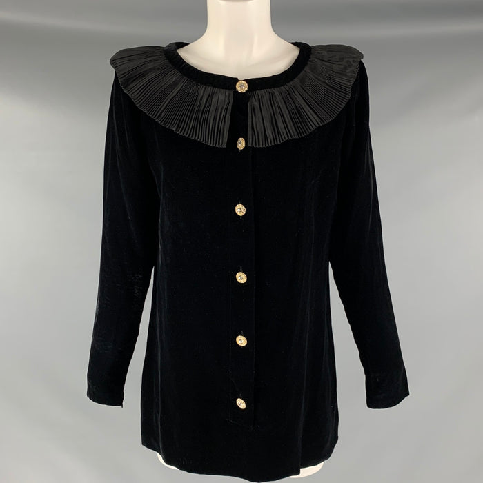 GIVENCHY Size 6 Black Viscose  Rayon Ruffled Long Sleeve Dress Top