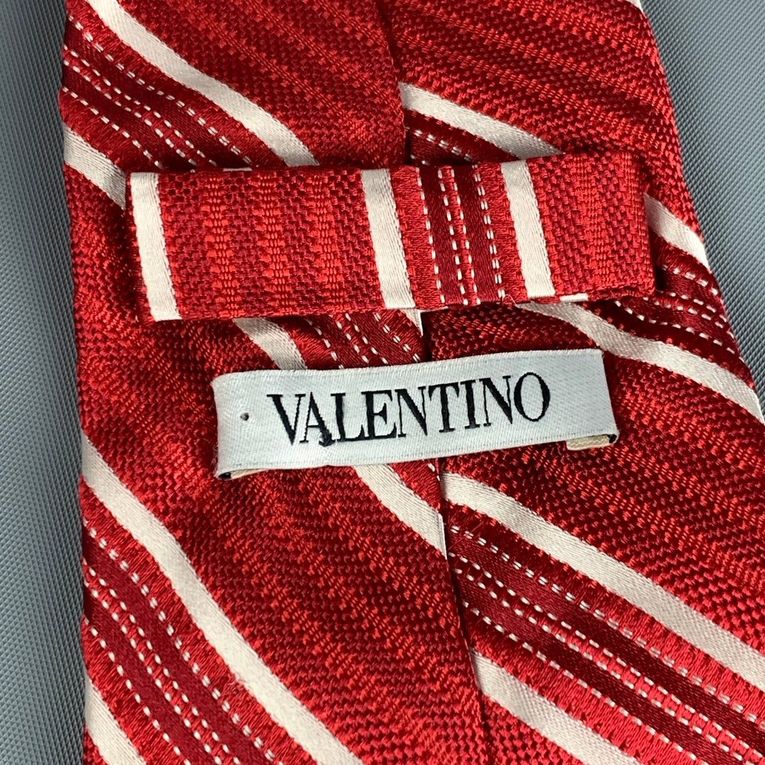 VALENTINO Red White Diagonal Stripe Silk Neck Tie
