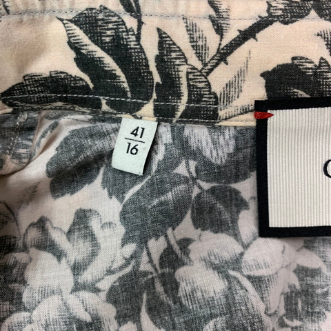 GUCCI Size L Cream Black Floral Short Sleeve Shirt