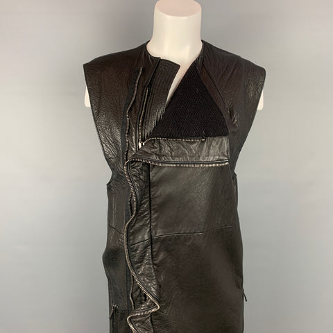 HAIDER ACKERMANN Taille S Gilet long en cuir noir à double fermeture éclair