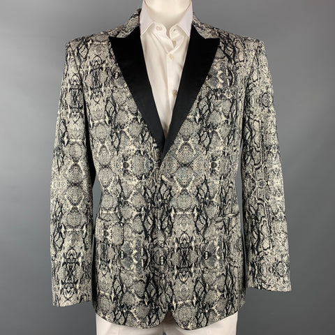JUST CAVALLI Size 44 Grey & Black Snake Print Cotton Blend Sport Coat