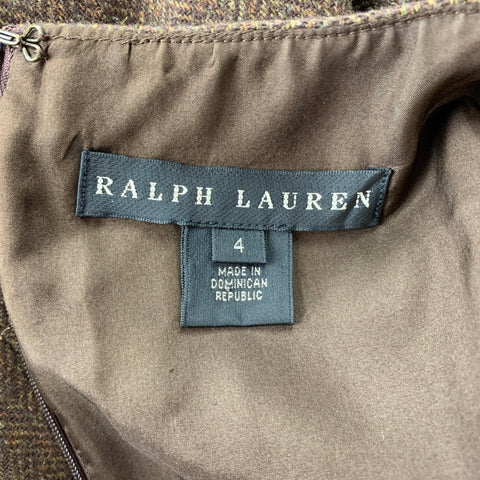 RALPH LAUREN Black Label Taille 4 Robe fourreau en laine d'agneau à chevrons marron
