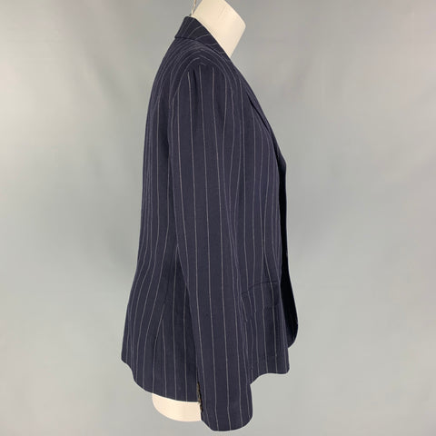 RALPH LAUREN Blue Label Size 12 Navy White Pinstripe Linen Blend Blazer
