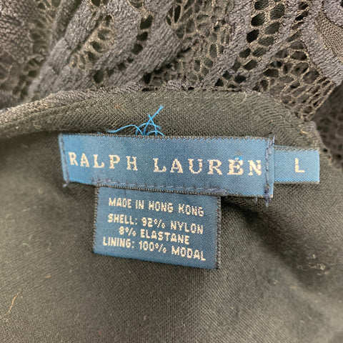 RALPH LAUREN Blue Label Size L Navy Nylon V-Neck Mid-Calf Dress