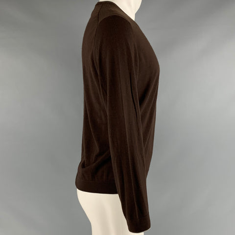 BRUNELLO CUCINELLI Taille S Pull Col V Laine Cachemire Marron Gris
