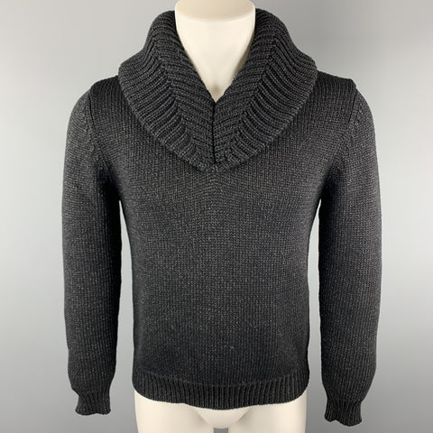 ANN DEMEULEMEESTER Size M Black Knitted Rayon Blend Shawl Collar Pullover Sweater