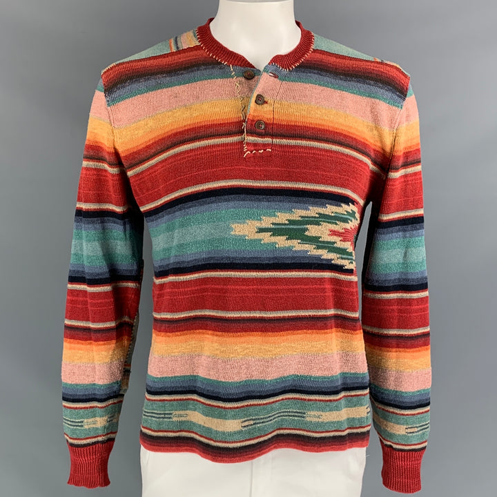 POLO by RALPH LAUREN Size L Multi-Color Knitted Linen Blend Buttoned Pullover