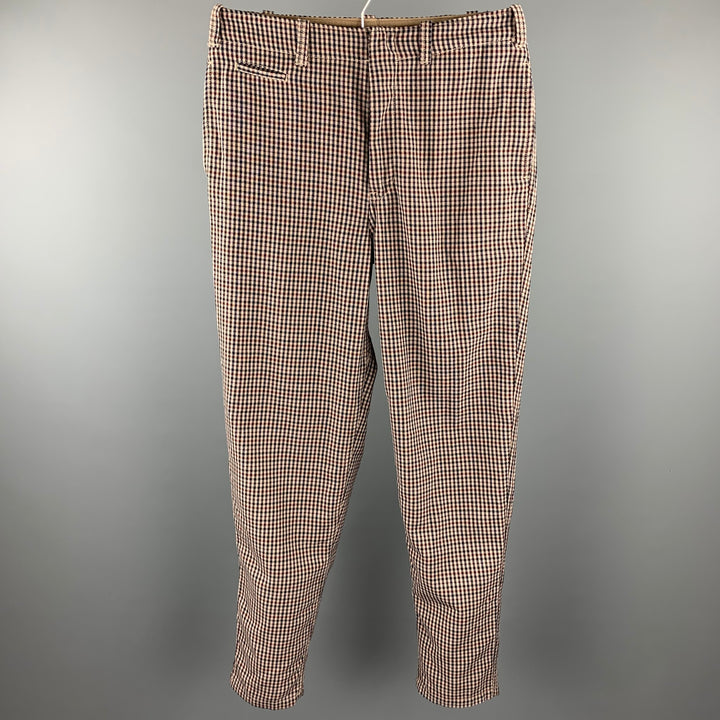 NANAMICA Size 32 Tan & Navy Plaid Wool / Polyester Zip Fly Dress Pants
