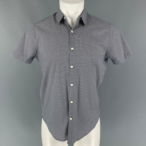 THEORY Size S Black White Cotton Lyrca Button Down Short Sleeve Shirt