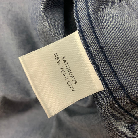 SATURDAYS NYC Size L Blue Cotton Button Down Short Sleeve Shirt
