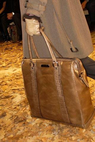 BURBERRY PRORSUM Fall 2008 Brown Leather Ostrich Trim Tote Bag