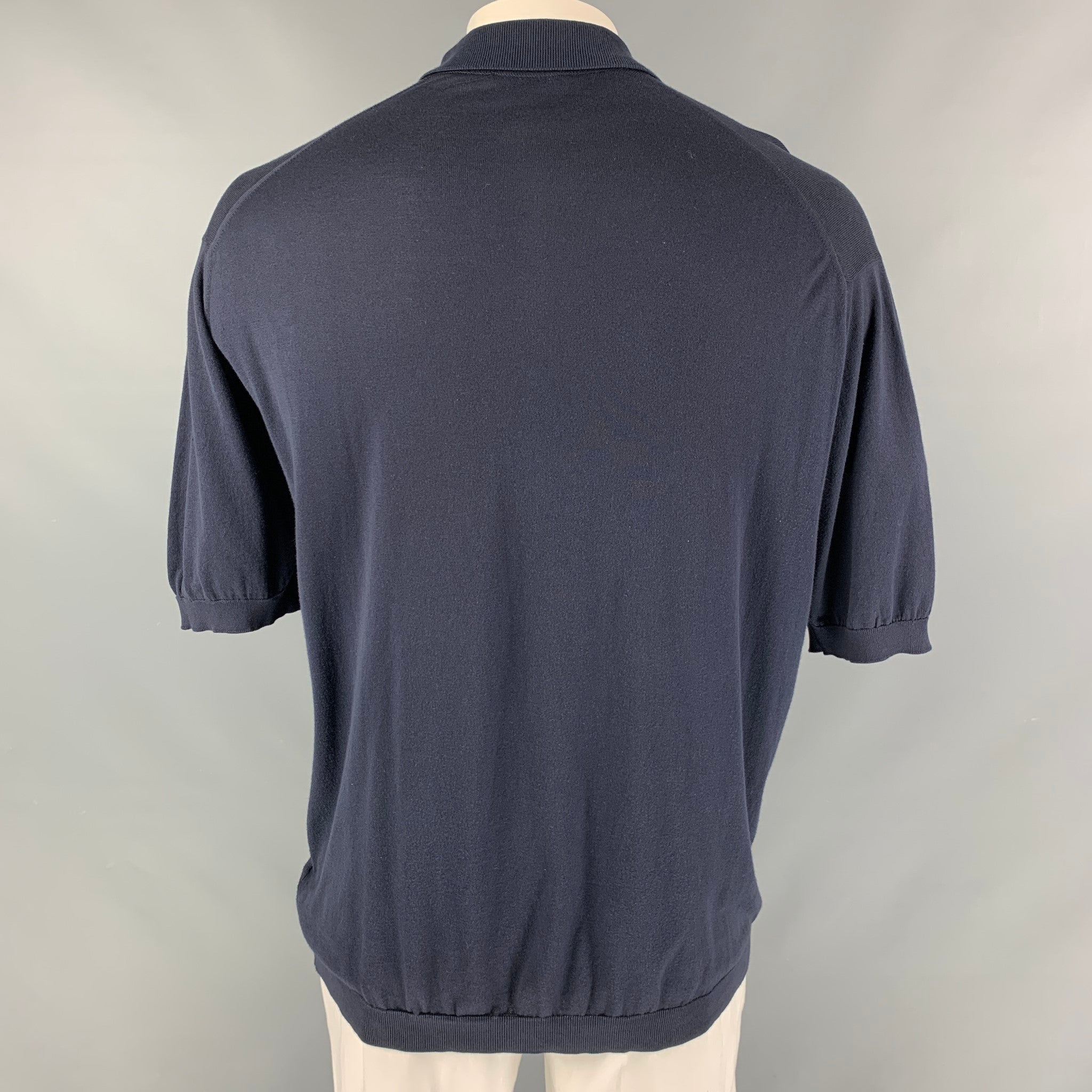 トップス JOHN SMEDLEY Polo Shirt/XXL JOHN SMEDLEY Size XXL Navy Knitted Cotton Buttoned Polo