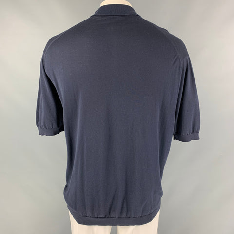 JOHN SMEDLEY Size XXL Navy Knitted Cotton Buttoned Polo