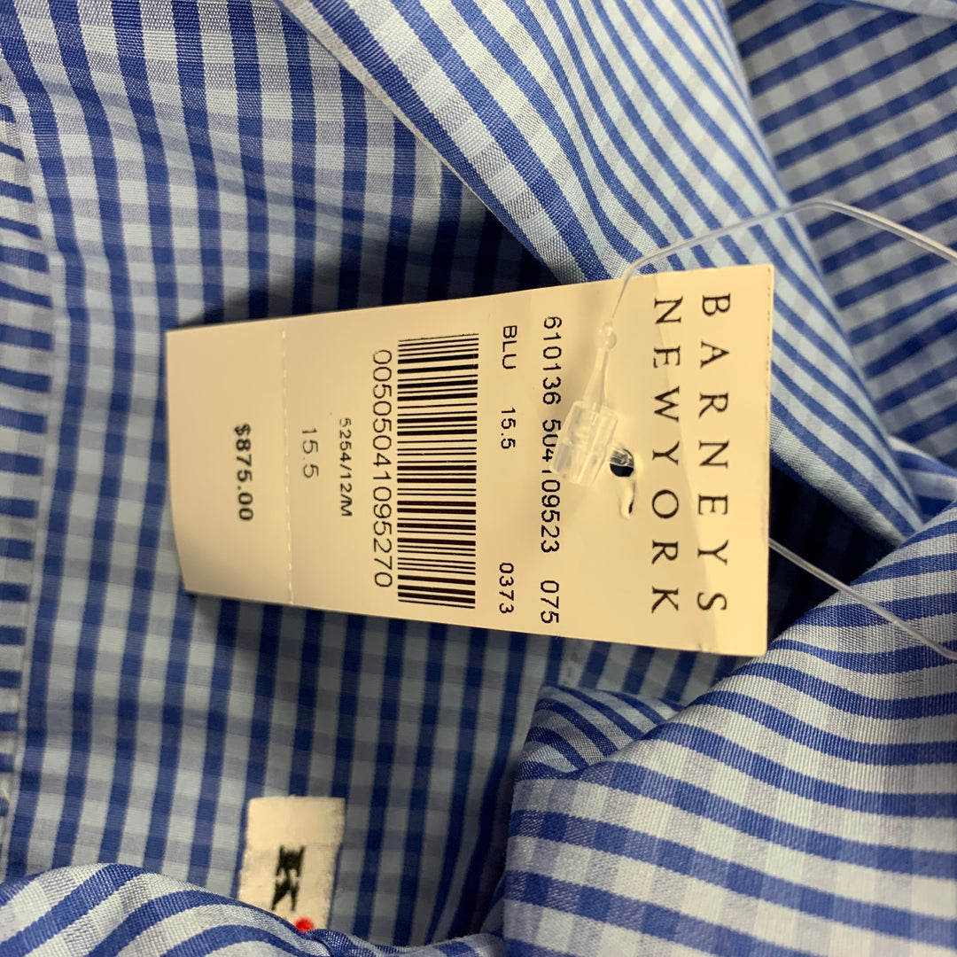 KITON para BARNEY'S NEW YORK Talla 42 Camisa de manga larga con cuello extendido de algodón a cuadros azul claro
