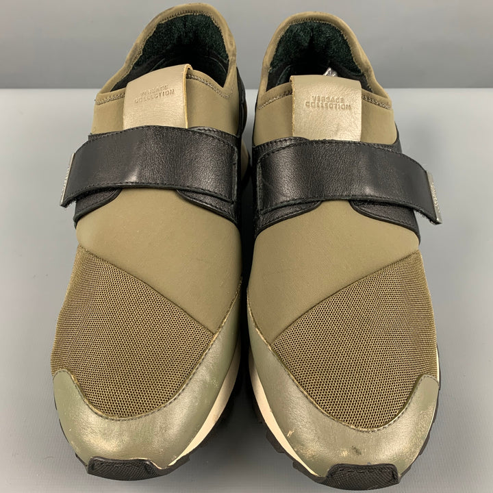 VERSACE COLLECTION Size 10 Green Black Color Block Neoprene Slip On Sneakers