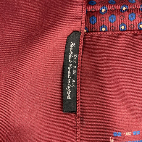 BROOKS BROTHERS Burgundy Navy Print Silk Pocket Square