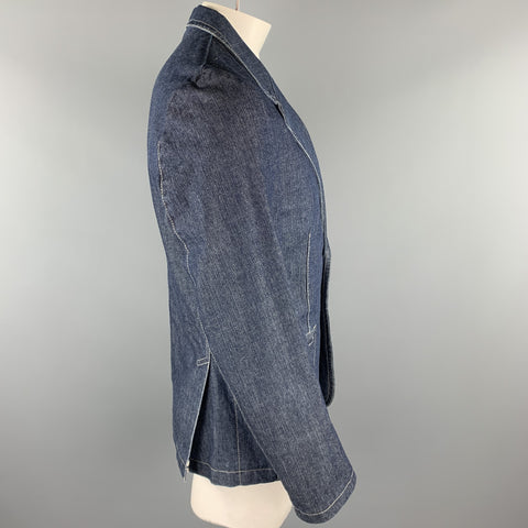 ANTIQUE DENIM Size M Indigo Contrast Stitch Denim Notch Lapel Sport Coat
