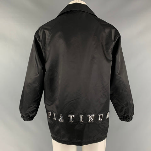 ALEXANDER WANG Size S Black Silver Logo Polyamide Snaps Jacket