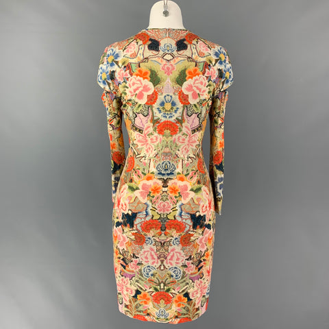 ALEXANDER MCQUEEN Size 6 Multi-Color Rayon Blend Floral Long Sleeve Dress