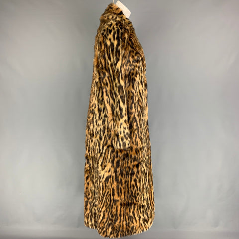 STAND STUDIO Taille XS Tan Noir Fausse Fourrure Animal Print Notch revers Manteau