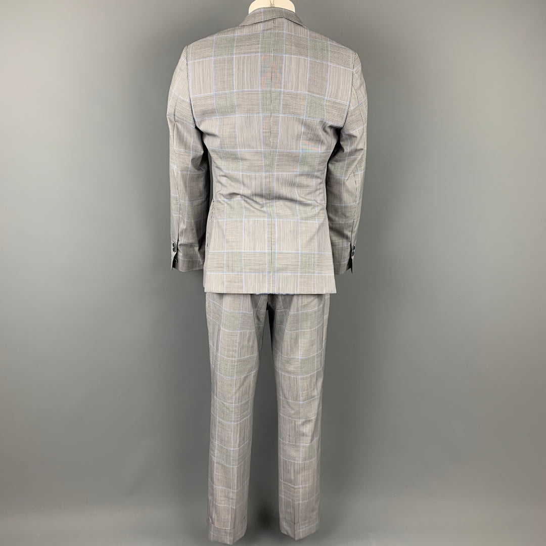 SAMUELSOHN pour WILKES BASHFORD Taille 38 Costume à revers en laine Glenplaid gris et bleu régulier