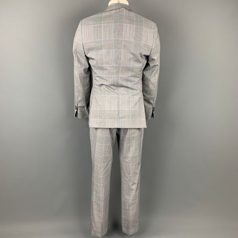 SAMUELSOHN for WILKES BASHFORD Size 38 Regular Grey & Blue Glenplaid Wool Peak Lapel Suit