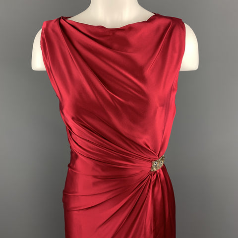 REEM ACRA Size 4 Raspberry Red Draped Silk Sleeveless Cocktail Dress