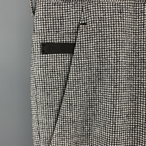 PRADA Size 30 Black & White Houndstooth Wool Button Fly Casual Pants