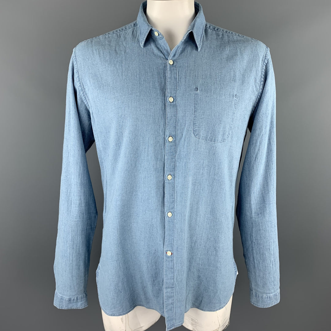 OLIVER SPENCER Size XL Light Blue Cotton Button Up Long Sleeve Shirt