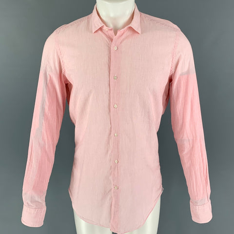 ROSSO MALASPINO Size L Red White Stripe Cotton Linen Long Sleeve Shirt