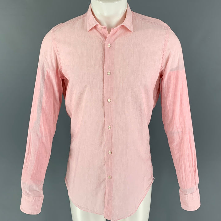 ROSSO MALASPINO Size L Red White Stripe Cotton Linen Long Sleeve Shirt