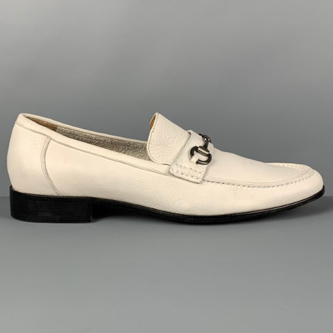 SAKS FIFTH AVENUE Size 11 White Leather Horse Bit Slip On Loafers