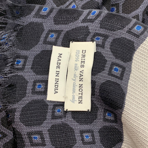 DRIES VAN NOTEN Black Navy Abstract Silk Scarf