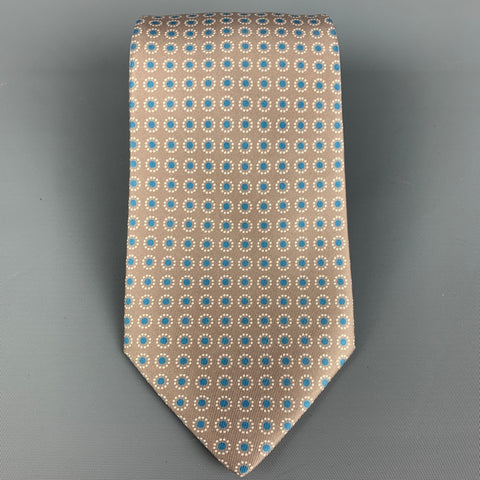 HERMES 5357 OA Taupe Blue Dots Silk Tie