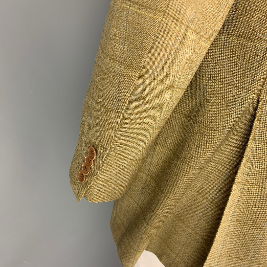 LUCIANO BARBERA Size 44 Yellow Olive Window Pane Wool Sport Coat