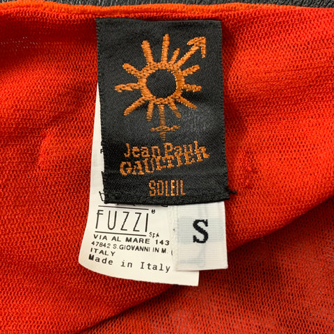 JEAN PAUL GAULTIER SOLEIL Size S Orange & White Nylon Floral V-Neck Blouse