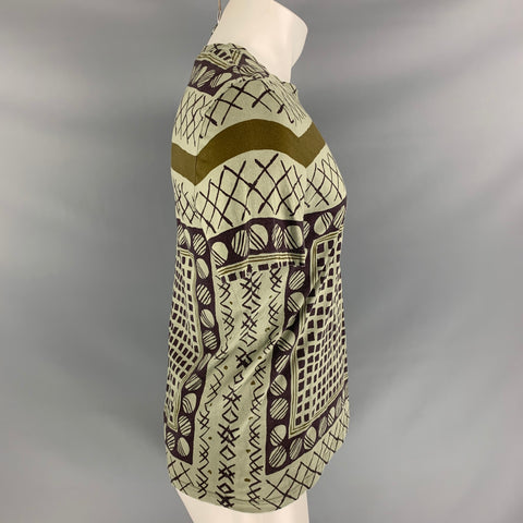 BURBERRY PRORSUM Spring 2013 Size M Olive Green Graphic Cotton Short Sleeve T-shirt