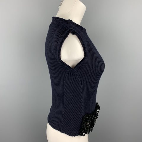 MARNI Size 4 Navy Knitted Applique Wool Dress Top
